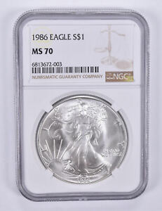 1986 American Silver Eagle MS70 NGC Brown Label