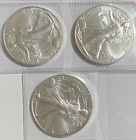 Lot of 3  2023 American Silver Eagle 1 Oz Coins Uncirculated BU Spots/Haze