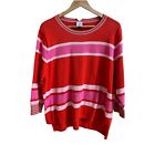 CAbi Cadet Pullover 3/4 Sleeve Red Pink Stripe Casual Womens Size XL Colorful