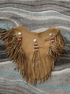 Vintage Leather Vest Shawl Poncho Fringe Hippie Womens Small Brown