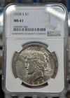 1928-S Peace Silver Dollar. NGC MS61. Semi Key Date. San Francisco Mint.