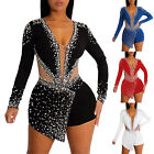 Women Sexy Bodycon Rhinestone Bodycon Jumpsuits Short Pants Club Party Rompers