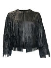 Marina Rinaldi Women's Black Egadi Fringe Leather Jacket NWT