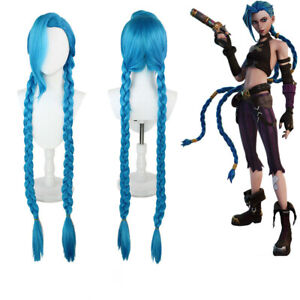 Arcane LOL Jinx Cosplay Wig Long Blue Braided Hair Party Costume Props