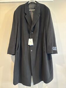 London Fog Dress Trench Coat Mens 52 R Black Overcoat Wool Blend NWT! Classic!