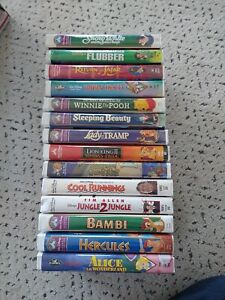 Lot of 14 VHS Movie Walt Disney Black Diamond Bambi Pooh Tapes Bundle Clamshell
