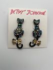 Betsey Johnson Black Cat Rhinestone Post Earrings