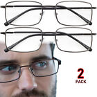 Reading Glasses Mens Womens Metal Spring Hinge 2 PACK Square Frame Readers