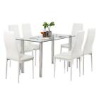7Pcs Dining Table Set Glass Table + 6 PU Chairs for Kitchen Living Room
