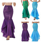 Womens Mermaid Tail Halloween Party Costume Shiny Sequins Long Skirt Fancy Dress