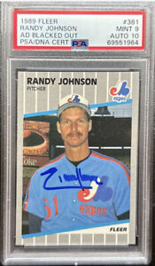 1989 Fleer Randy Johnson PSA/DNA Mint 9 Auto 10 Rookie RC Ad Blacked Out, Pop 25