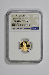 2021 W G$5 T-2 Eagle Portrait 1/10 oz Gold Proof Coin NGC PF 70 Ultra Cameo