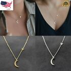 Women's Moon Star Pendant Choker Necklace Silver Plated Long Chain Jewelry