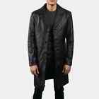 Men trench coat genuine lambskin leather long winter knee length jacket coat
