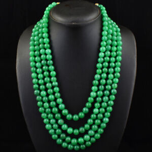 1030.00 Cts Earth Mined Enhanced Emerald Round Beads Necklace NK-10E256