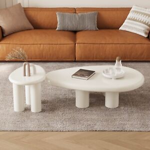 GUYII Cream White Cloud Coffee Table Set 2 for Living Room Nesting Tables Side