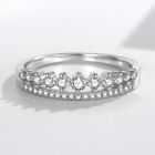 925 Sterling Silver Crystal Crown Rings Womens Wedding Engagement Rings 2 Color