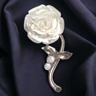 Vintage Mother Of Pearl Sterling Silver Flower Rose Brooch
