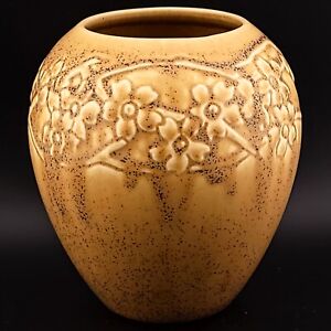 1924 ROOKWOOD, WILD ROSES, TAPERED VASE VINTAGE YELLOW w PEPPERED  BROWN GLAZE