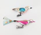 2 Vtg Mercury Glass Clip On Bird Christmas Ornament Spun Tail Silver Pink Blue