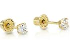 Genuine Diamond 4 Prong Tiny Stud Earrings in Yellow Gold - Screw Backs