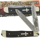 Salvation Cross Trapper John 3:16 Pocket Knife Black Buffalo Horn Handle