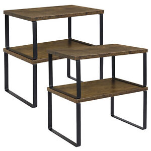 4PCS Stackable Expandable Cabinet Shelf Wood Organizer Counter Top Kitchen Rack