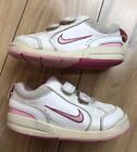 Sz 8C Toddler NIKE Girls White & Pink Leather Sneakers VGC Athletic Shoes