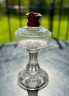 Vintage Antique Kerosene Oil Lamp Eagle Burner Teardrop Zigzag pattern Glass 11”