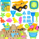 Beach Toys, 19Pcs Sand Toys, Sandbox Toys with Dump Truck, Collapsible Sand Buck