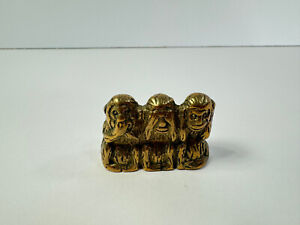vintage brass very small wise monkey trio figurine