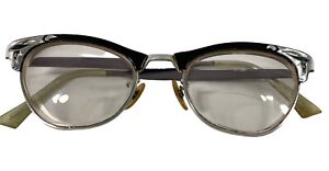 Vintage Art Deco Cat Eye Glasses 20M 1/10 12KGF Ornate Frame 4 1/4 Alum Bifocals
