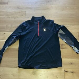 Spyder Men's Black 1/4 Zip Long Sleeve Thermal Waffle Ski Fleece Sweater XL