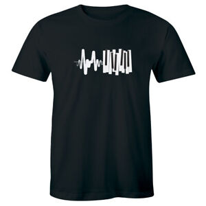 Piano Keyboard Heartbeat Black T-Shirt for Men Music Lover Tee