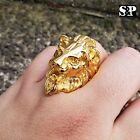 MENS 18K GOLD PLATED STAINLESS STEEL LION HEAD SIZE 8-12 PINKY RING