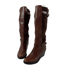 Cole Haan Wedge Tall Boots Sz 9 Womens Suede Brown Knee High Stretch