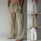 Men Summer Beach Loose Cotton Linen Pants Yoga Drawstring Elasticated Trousers`