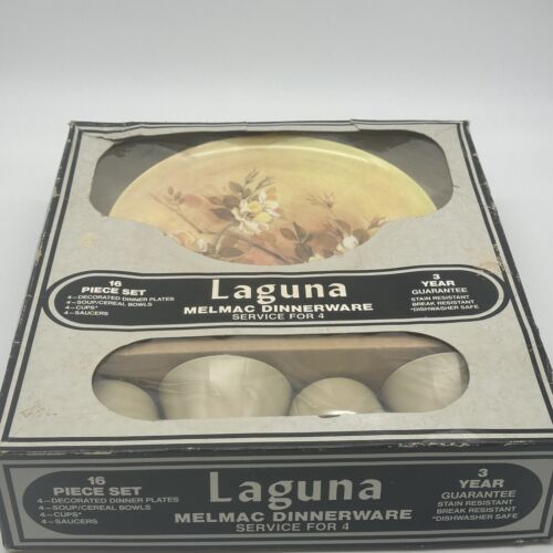 Laguna MELMAC  Dishes Dinnerware Vintage 16 Piece Set  Original Box Mid Century