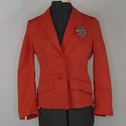 Karen Millen England Fitted Short Orange Cotton Blazer Brooch  sz 4 Long Sleeves