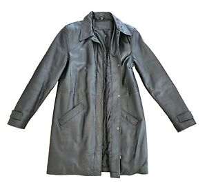 Vtg EUC Jacqueline Ferrar Genuine Leather Trench Coat Zip Snap Size Med Tall