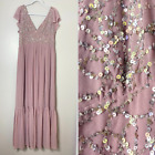 NEW BHLDN DAPHNE DRESS GOWN LONG MAXI BRIDESMAID ROSE PINK SEQUINED RUFFLE 16