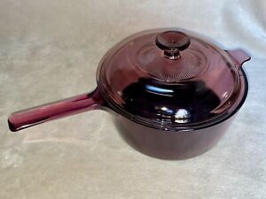 2.5 Liter Nonstick Sauce Pan & Lid Vision Corning Pyrex Cranberry Glass Cookware