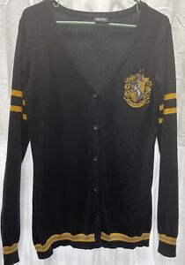 HARRY POTTOR Black & Yellow Cardigan Sweater - Hufflepuff- Embroidered Size XL