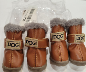 Faux Leather Dog Snow Boots Size 1 Small Faux Fur Lined Paw Protection Orig Pkg