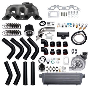 T3/T4 Turbo+Intercooler+Manifold+Wastegate 11PCS Kit For Honda Civic D17 GX LX