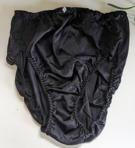 Vintage 1990s Black Shiny Second Skin Rose Lace Nylon Sissy Granny Panties Sz 6
