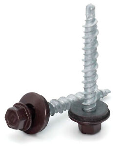 #10 Hex Washer Head Roofing Screws Mech Galv Mini-Drillers | Burgundy Finish