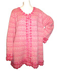 Storybook Knits XL Cardigan Sweater Coat Zip Delicate Petals Pink Crochet Flower