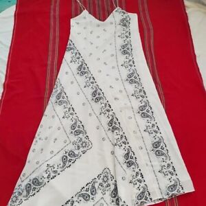 Theory dress women's size 00 long off white silk bandanna print asymmetric hem