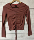 Hot Kids Woman’s Long Sleeve V Neck Ribbed Top Size Small Tie At Bottom